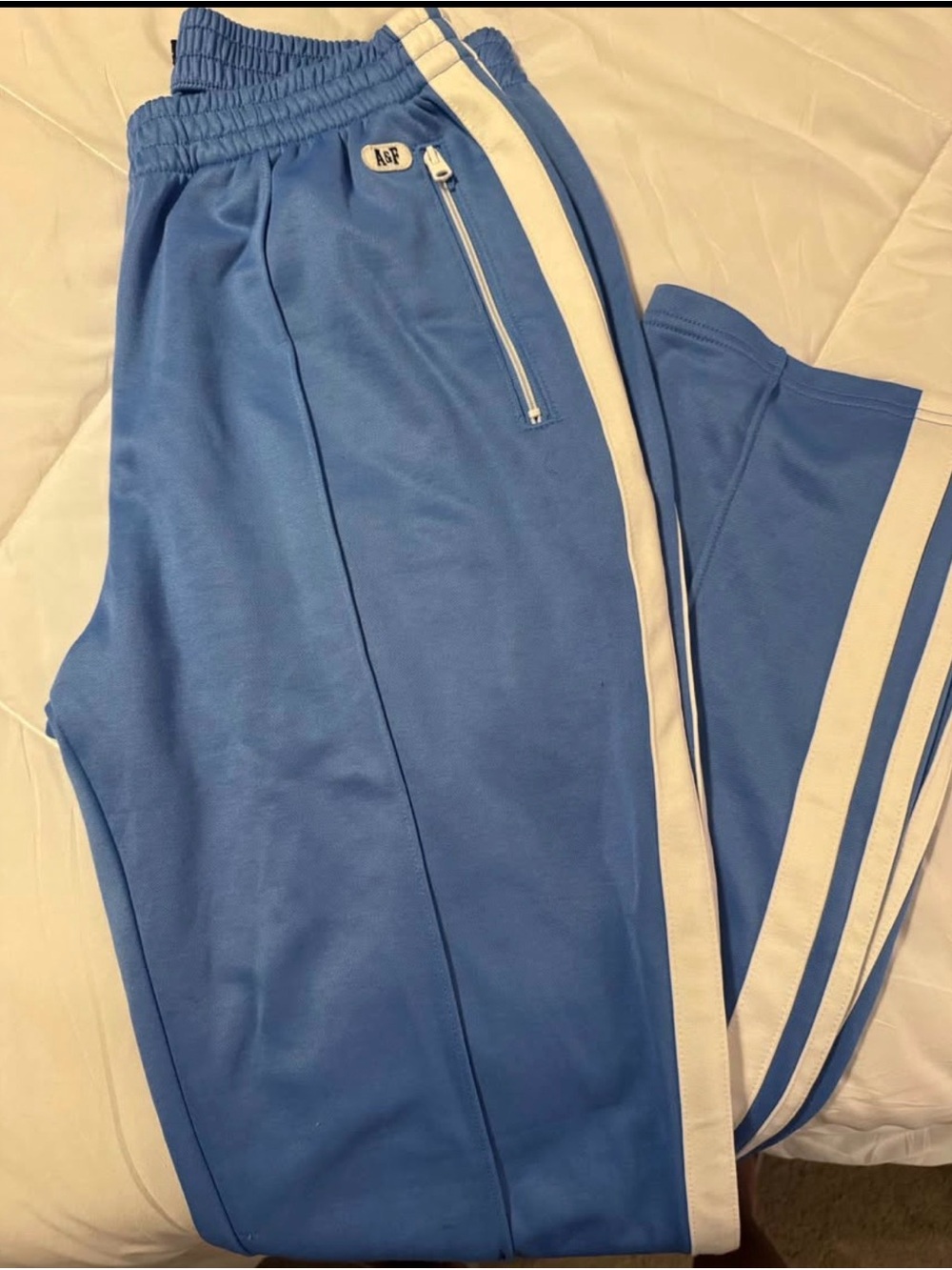 Abercrombie & Fetch Light Blue Track Pants with White Stripe